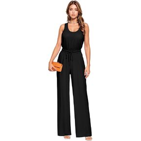 Hybrid & Company Women Casual Sleeveless Playsuits High Waist Pants Romper Loose Wide Leg Jumpsuit
