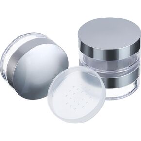 3 Pieces 50 ml Plastic Empty Powder Case Face Powder Makeup Jar Travel Kit Blusher Cosmetic Makeup Containers with Sifter and Lids (Silver without powder puff)
