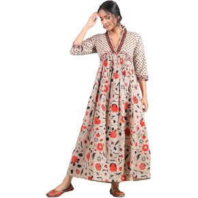 Rustorange Women's Viscose Empire Blossom V Neck Gathered Dress