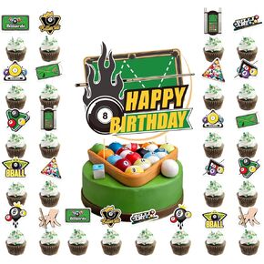 25 Pcs Billiards Cake Topper Cupcake Toppers Billiards Cake Decorations for Billiards Birthday Party Decorations Billiards Party Supplies