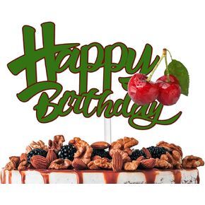 Green Glitter Happy Birthday Cake Topper Cheer to Sweet Fruit Cherry Theme Decorations Baby Shower Men Women Boys Girls Happy Birthday Party Decor Supplies