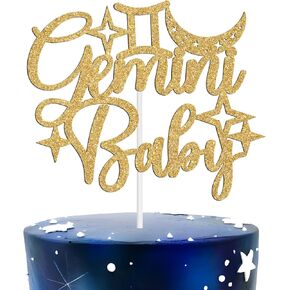 Gemini Baby Birthday Cake Topper - 12 Zodiac Gemini Season/Welcome Baby, Horoscope, Astrology Birthday/Baby Shower Party Decorations Supplies, Gold Glitter