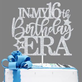 غلاف الكيك في عصر عيد الميلاد السادس عشر، Happy Sweet 16/Sweet Sixteen، لوازم تزيين حفلات عيد الميلاد السادس عشر السعيد للأولاد والبنات، بريق فضي