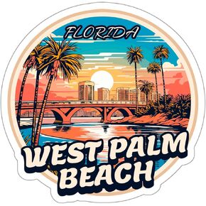 West Palm Beach Florida Sticker Weatherproof Vintage Decal Vinyl Small Waterproof for Water Bottle Mug Passport Book Scrapbook Notebook Laptop Tumbler Skateboard Computer Phone Size 4" Funny Gift