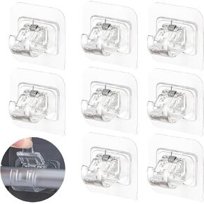 No Drill Curtain Rod Brackets, 8 pcs Curtain Rod Holders, Self Adhesive Curtain Rod Hooks, Nail Free Adjustable Curtain Hangers, for Bathroom Kitchen Home Bathroom and Hotel (Transparent)