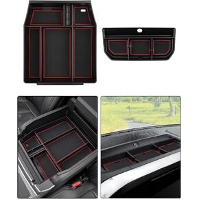 Karltys 2 Pack F-150 Center Console Organizer & Dash Tray for 2021-2024 Ford F150 Accessories (Full Console w/Bucket Seats ONLY), F-150 Armrest Storage Box & Dashboard Tray with Non-Slip Liners
