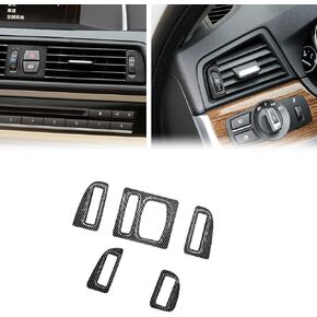 SUNJIKA Compatible with Carbon Fiber Centre Consoles Air Conditioning Vents Frame Cover Trim Interior for BMW 5 Series F10 F11 F18 520i 528i 530i 535d 535i 550i 2011-2017 (Black 5PCS)