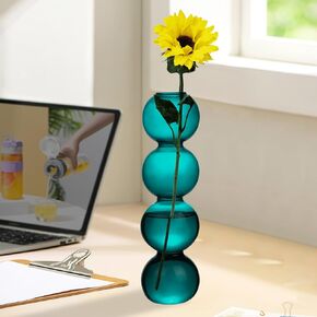 1Pcs Glass Bubble Vase, Mushroom Shape, Decorative Clear Flower Bud Vase, Attractive Single Flower Vase, Round Decor Flower Vase for Centerpiece (B)