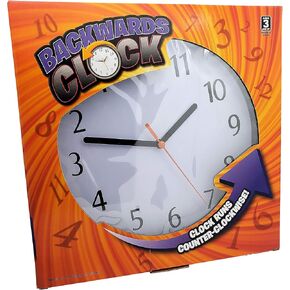 Funny Black Backwards Joke Wall Clock (9") Large Numbers. Runs Counterclockwise and Reverse