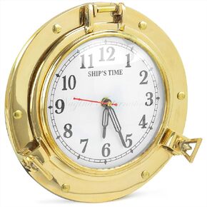 Nautical Porthole Clock Solid Antique Brass Ships 9 Inch Maritime Clocks