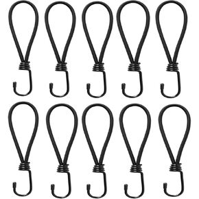7 Inch Small Bungee Cord with Hooks-Black Bungee Cords Heavy Duty Outdoor Bungee Straps with Hooks for Camping, Tarps, Tents, Hiking,Hunting,Trucks and Boats (10 Pack)