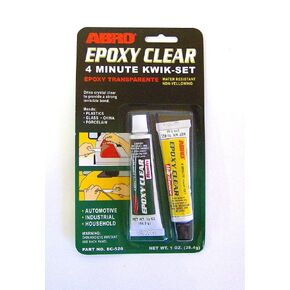 ABRO Epoxy Clear 4-Minute Kwik-Set, 2-Part Epoxy Glue, Crystal Clear, Non-Yellowing, Water & Solvent Resistant, Mends Glass, Plastic & Porcelain, Ideal for Automotive, Industrial & Household Use