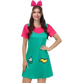 Clarisbelle Women's Halloween Party Twins Cosplay Turquoise and Pink Costume Dress