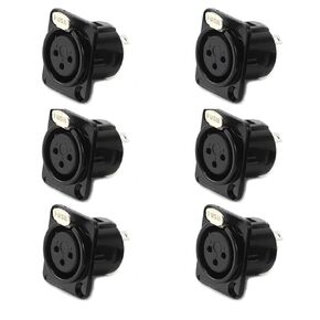 XLR Female Jack 3 Pin Panel Mount Jacks, XLR Female Socket Connector Audio Studio,Black Metal Housing 6Pcs