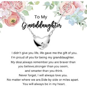 DHQH Mother's Day Granddaughter Necklace Gifts from Grandma Birthday for Heart Pendant Necklace for Teenage Teen Girls Jewelry Christmas