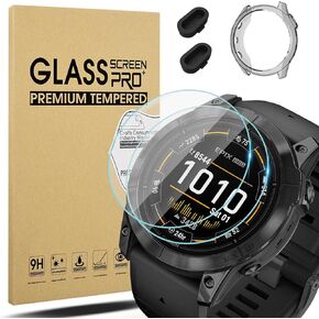 Suoman 5-Pack [3 in 1] for Garmin Epix Pro 51MM Screen Protector Tempered Glass +for Garmin Epix Pro 51MM TPU Hollow Soft Protective Case Cover+Anti-Dust Plugs[Perfect fit]
