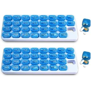 31 Day Monthly Pill Organizer with Pop Out Pocket Pill Pods and Storage Tray for Vitamins, Supplements, Home, Work or Travel - 2 Pack Blue
