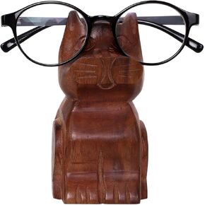 Handcrafted Wooden Spectacle Eyeglasses Holder Cat Shaped Eyewear Retainer-Sunglasses Holder Display Stand, Spec Stand- Optical Glass Accesories, Animal Shaped Home Office Desk Decor Gift