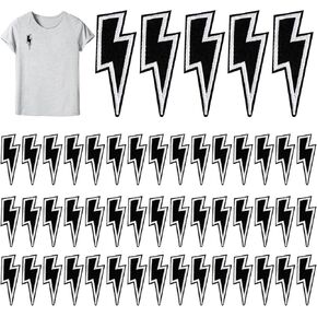 50pcs Lightning Bolt Iron on Patch, Black Lightning Bolt Patch Cool Sew-on Flash Appliques DIY Embroidered Patches for Hats Clothes Shoes Bags Jeans