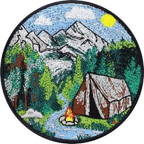 Mountain camping patch Weatherproof Embroidered sew-on image Save The world Outdoor Badge Friends of Nature environmental protection fabric applique to iron on all fabrics - 3.14X3.14 in