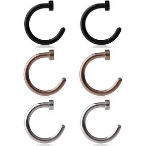 Ruifan 6-12pcs Stainless Steel Body Jewelry Piercing Earrings Nose Hoop Ring Unisex 20 Gauge 1/4"(6mm)
