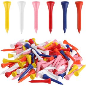 100 Pack Wooden Golf Tees, 1 2/3" Multiple Color Golf Tees Strong and Stable Golf Tees Natural Hardwood Tees Reduce Friction and Side Spin Golf Accessories (6 Color)