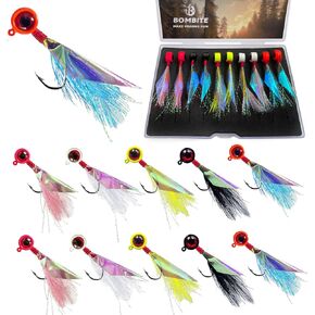Crappie Jigs,Hand-Tied Crappie Jig Heads with Rainbow Skin Feather,Crappie Fishing Lures Kit for Bass Crappie Walleye Panfish Sunfish 1/32oz 1/16oz 1/8oz