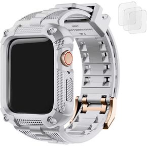 Fullmosa Watch Band, Rugged iWatch Band Silicone with Screen Protector and Bumper Case for Men, Compatible with Apple Watch Series 6/5/4/SE2/SE (44mm, Black)