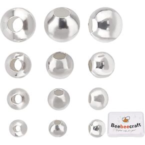 Beebeecraft 40Pcs 925 Sterling Silver Spacer Beads 2mm 2.5mm 3mm 4mm Small Round Loose Jewelry Making Beads for DIY Bracelet Earring Necklace Jewelry Making(Hole: 0.5~1.5mm)