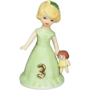Enesco Growing Up Girls “Blonde Age 3" Porcelain Figurine, 3.25" ,Golden,green