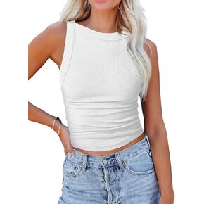 Vrtige Women's Casual Crewneck Sleeveless Ribbed Knit Fitted Tank Top Blouse
