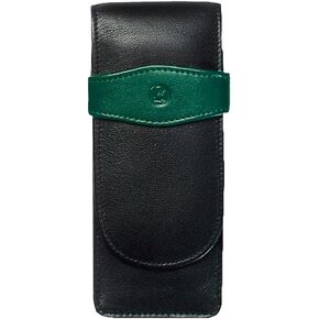 Pelikan 3-Pen Leather Pouch, Black/Green, 1 Each (924092)