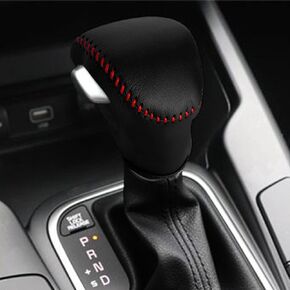Gear Shift Cover for Kia Soul 2023-2020 Gear Knob Trims for Kia Carnival 2022 2023 Accessories Auto Leather Gear Shifter Knob Protector (Black with Red Stitches)