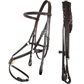 Exion Figure 8 Bridle with Leather Laced Rein | English Jumping Fancy Stitched Figure 8 Bridle for Horses