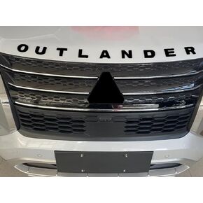 GZBFTDH Hood Emblem Front Badge for Mitsubishi Outlander 2024 2023 2022, Accesories Black Letters 3M Adhesive Raised Decal Exterior