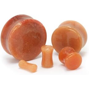 Pair (2PCS) ORANGE AVENTURINE STONE PLUGS Double Flare Gauges Organic Ear Tunnels 9205