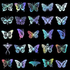 100Pcs Holographic Glitter Stickers, Laser Transparent Scrapbook Stickers Various Plants Butterflies Patterns Decals Waterproof Self-Adhesive Transparent Decorative Stickers Lab(Leaf) in Saudi Arabia
