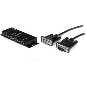 StarTech.com 4 Port USB to Serial RS232 Adapter - Wall Mount - Din Rail - COM Port Retention & 1m Black Straight Through DB9 RS232 Serial Cable - DB9 RS232 Serial Extension Cable in Kuwait