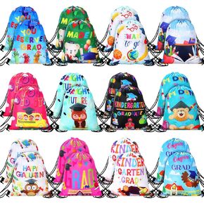 48 Pcs Kindergarten Graduation Drawstring Bag for Kids Preschool Graduation Drawstring Backpack 2024 Congrats Grad Gift Bag Funny Congratulations Graduation Favor Bag for Girls Boys Students
