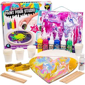 Original Stationery Color Craze Paint Pour Studio, Pour Painting Kit with Art Supplies Like Pouring Paint, Art Boards and Gold Sheets to Make Art Fun Painting Kits for Kids Ages 8