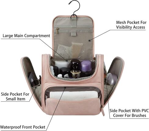 حقيبة أدوات الزينة المعلقة من باغسمارت، مجموعة دوب جلدية كبيرة للسفر مقاومة للماء لحاوية كاملة الحجم، وأدوات الزينة، ومستحضرات التجميل، والحلاقة (رمادي) in Kuwait