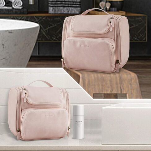 حقيبة أدوات الزينة المعلقة من باغسمارت، مجموعة دوب جلدية كبيرة للسفر مقاومة للماء لحاوية كاملة الحجم، وأدوات الزينة، ومستحضرات التجميل، والحلاقة (رمادي) in Kuwait