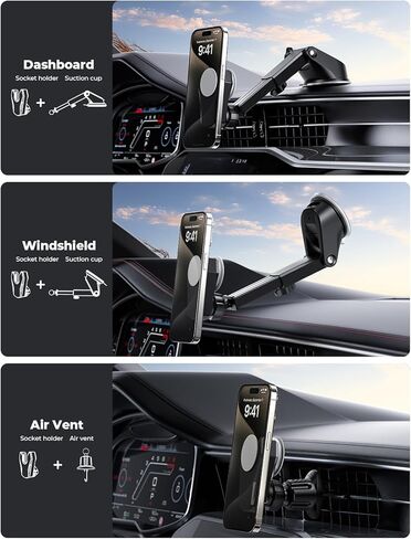 Socket Phone Mount for Car Dashboard Windshield Air Vent, Suction Cup Socket Car Holder for iPhone fits All Socket Grips, MagSafe Grips in Kuwait