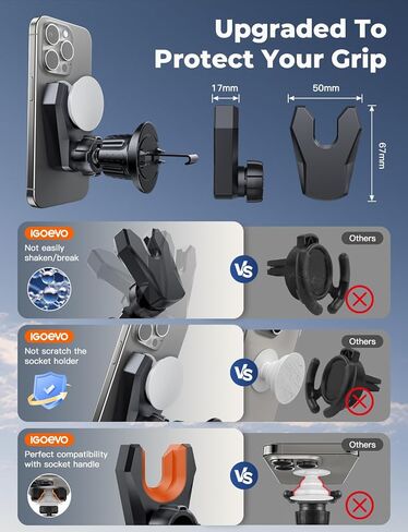 Socket Phone Mount for Car Dashboard Windshield Air Vent, Suction Cup Socket Car Holder for iPhone fits All Socket Grips, MagSafe Grips in Kuwait