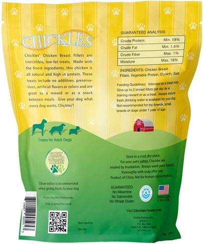 Chickles Chicken Breast Fillets for Dogs - Tested Safe, Low Fat Chicken Dog Treats Natural - 100% Natural Chicken High Protein No Preservatives Propylene Glycol Free, 2 lb in Saudi Arabia