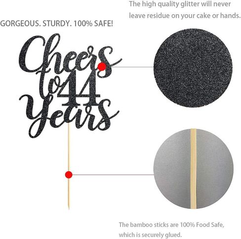 44 Black Glitter Happy 44th Birthday Cake Topper, Cheers to 44 Years Party Cake Topper Decorations, Supplies in Saudi Arabia