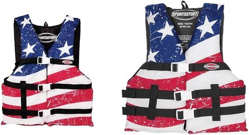 SPORTSTUFF Stars and Stripes Life Jacket, US Coast Guard Approved, Type III, Adult, Child, Youth Sizes in Kuwait