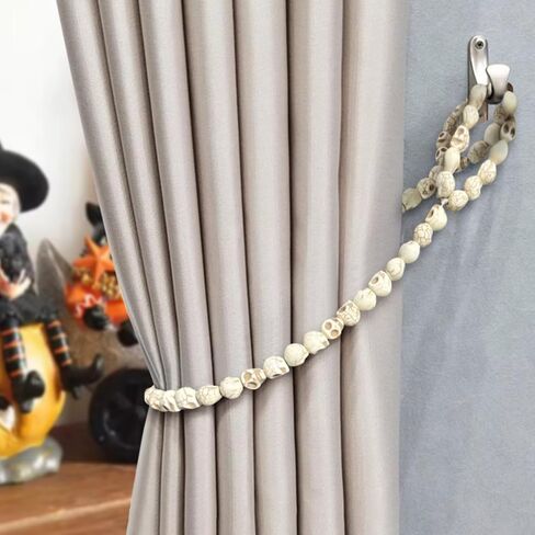 OLizee® قطعتان من ستائر الجمجمة مع خطافات ستائر طبيعية من حجر Tiebacks معالجة النوافذ ديكور الهالوين لستائر النوافذ الرقيقة أو السميكة ديكور بوهو ملحقات ديكور المنزل الحديث in Kuwait