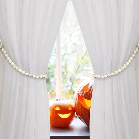 OLizee® قطعتان من ستائر الجمجمة مع خطافات ستائر طبيعية من حجر Tiebacks معالجة النوافذ ديكور الهالوين لستائر النوافذ الرقيقة أو السميكة ديكور بوهو ملحقات ديكور المنزل الحديث in Kuwait