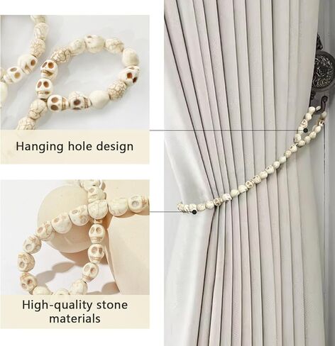 OLizee® قطعتان من ستائر الجمجمة مع خطافات ستائر طبيعية من حجر Tiebacks معالجة النوافذ ديكور الهالوين لستائر النوافذ الرقيقة أو السميكة ديكور بوهو ملحقات ديكور المنزل الحديث in Kuwait